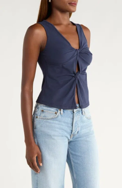 Reformation Tefi Twist Cutout Stretch Organic Cotton Tank In Blue