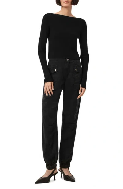 Allsaints Val Cargo Linen Blend Trousers In Black