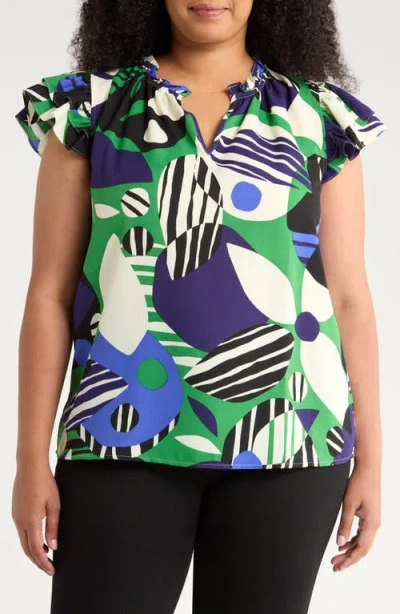 Sugarlips Xandria Bellis Geo Print Flutter Sleeve Top In Multi