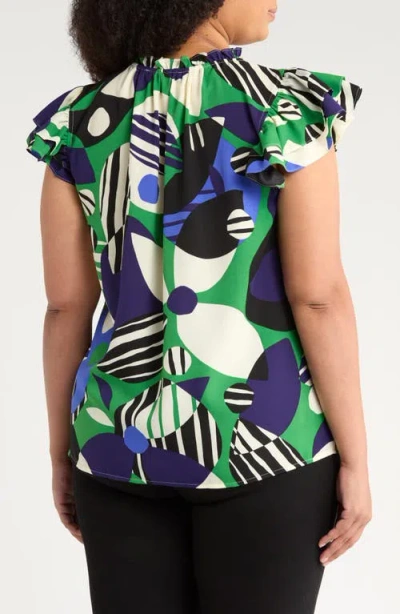 Sugarlips Xandria Bellis Geo Print Flutter Sleeve Top In Multi