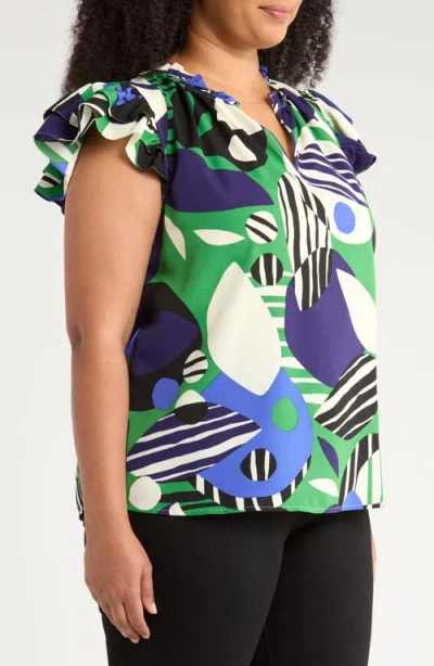 Sugarlips Xandria Bellis Geo Print Flutter Sleeve Top In Multi