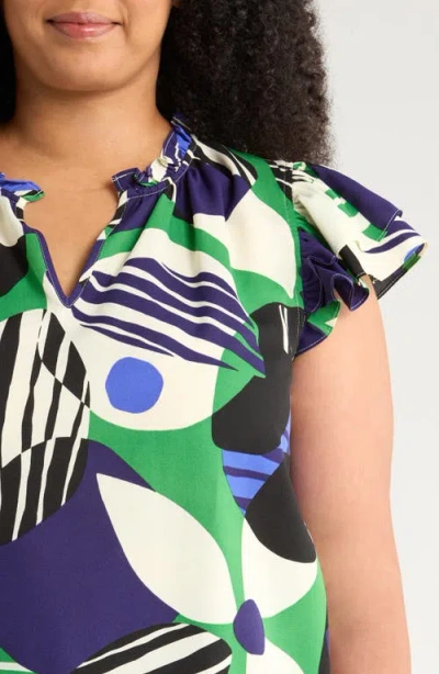 Sugarlips Xandria Bellis Geo Print Flutter Sleeve Top In Multi