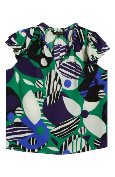 Sugarlips Xandria Bellis Geo Print Flutter Sleeve Top In Multi