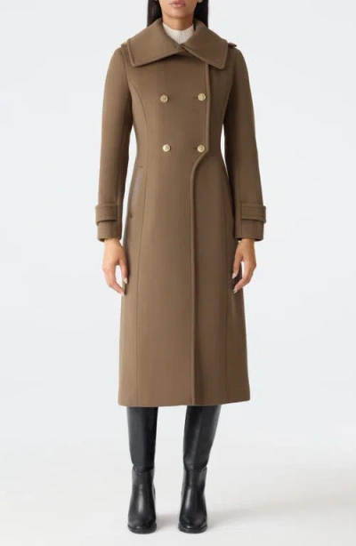 Mackage Elodie Double Breasted Military Maxi Coat In Brown
