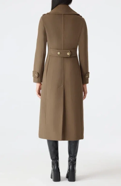 Mackage Elodie Double Breasted Military Maxi Coat In Brown