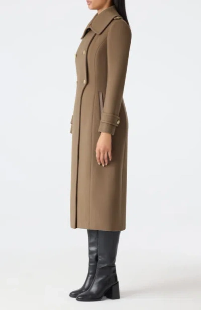 Mackage Elodie Double Breasted Military Maxi Coat In Brown