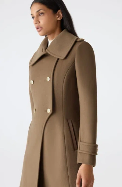 Mackage Elodie Double Breasted Military Maxi Coat In Brown