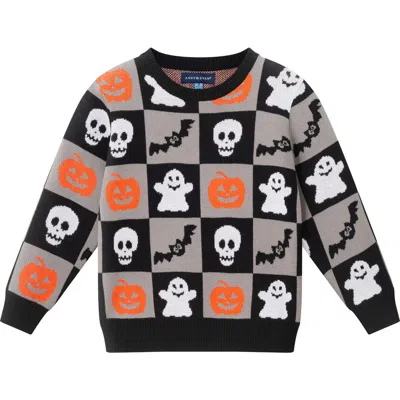 Andy & Evan Kids' Halloween Jacquard Cotton Crewneck Sweater In Multi
