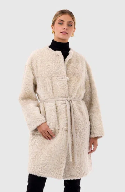 Gorski Reversible Collarless Lamb Shearling Belted Coat In Neutral