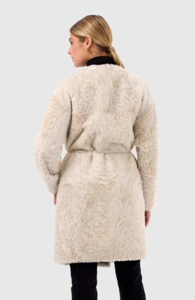 Gorski Reversible Collarless Lamb Shearling Belted Coat In Neutral
