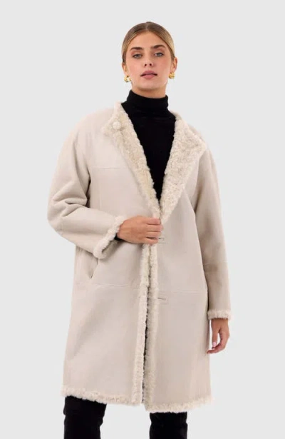 Gorski Reversible Collarless Lamb Shearling Belted Coat In Neutral