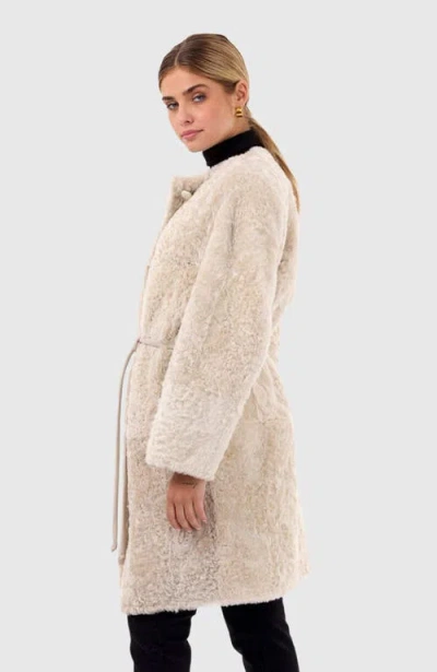 Gorski Reversible Collarless Lamb Shearling Belted Coat In Neutral