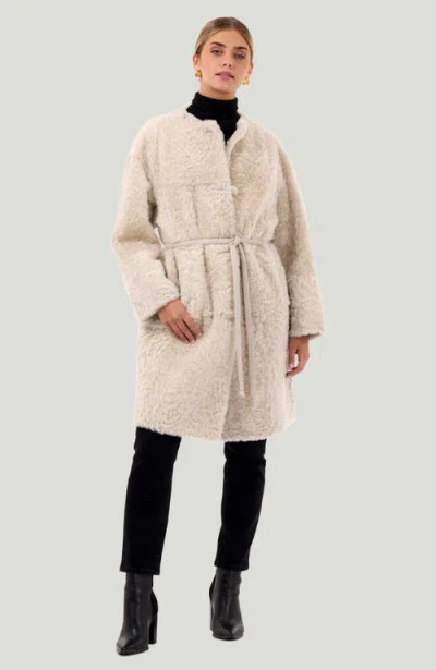 Gorski Reversible Collarless Lamb Shearling Belted Coat In Neutral