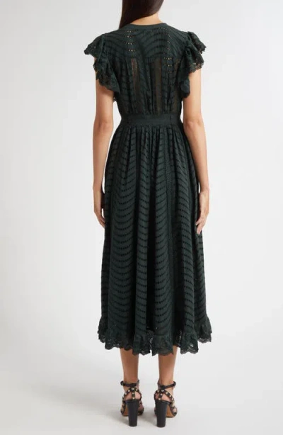 Ulla Johnson Olga Flutter Sleeve Midi Dress In Cypress In Multi