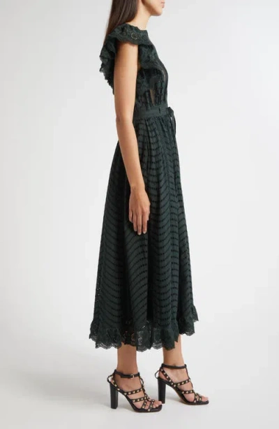 Ulla Johnson Olga Flutter Sleeve Midi Dress In Cypress In Multi