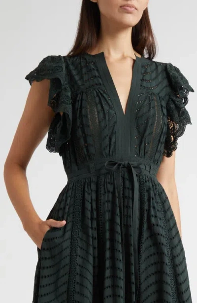 Ulla Johnson Olga Flutter Sleeve Midi Dress In Cypress In Multi