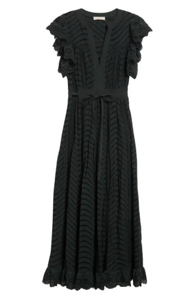 Ulla Johnson Olga Flutter Sleeve Midi Dress In Cypress In Multi