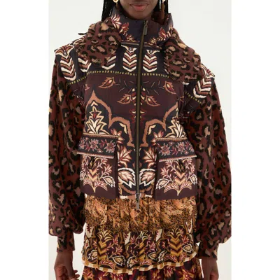 Farm Rio Womens Winter Ainika Brown Winter Ainika Floral-print Padded Jacket In Animal Print