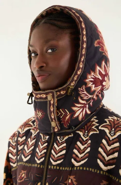 Farm Rio Womens Winter Ainika Brown Winter Ainika Floral-print Padded Jacket In Animal Print