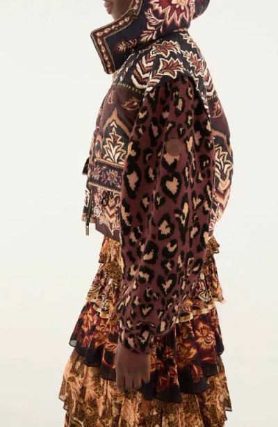 Farm Rio Womens Winter Ainika Brown Winter Ainika Floral-print Padded Jacket In Animal Print