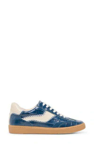Dolce Vita Notice Stitch Sneakers Ink Croco Embossed Leather In Blue