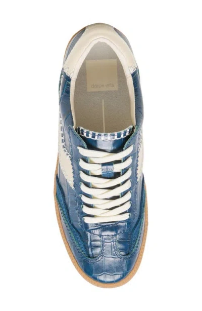 Dolce Vita Notice Stitch Sneakers Ink Croco Embossed Leather In Blue