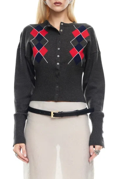 Lioness Head In The Clouds Cardigan Grey Argyle In Blue