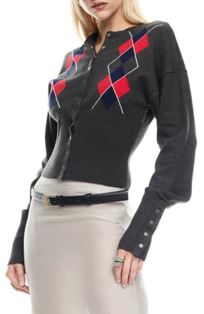 Lioness Head In The Clouds Cardigan Grey Argyle In Blue