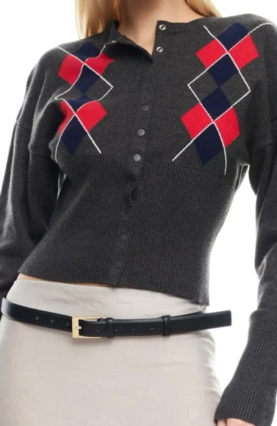 Lioness Head In The Clouds Cardigan Grey Argyle In Blue