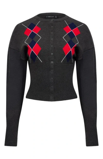 Lioness Head In The Clouds Cardigan Grey Argyle In Blue