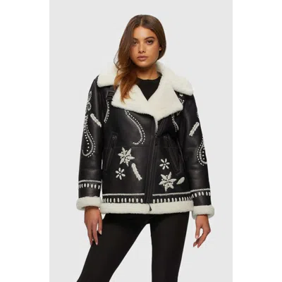 Gorski Shearling Lamb Zip Jacket With Wool Embroidery In Black
