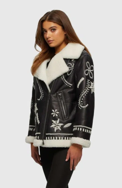 Gorski Shearling Lamb Zip Jacket With Wool Embroidery In Black