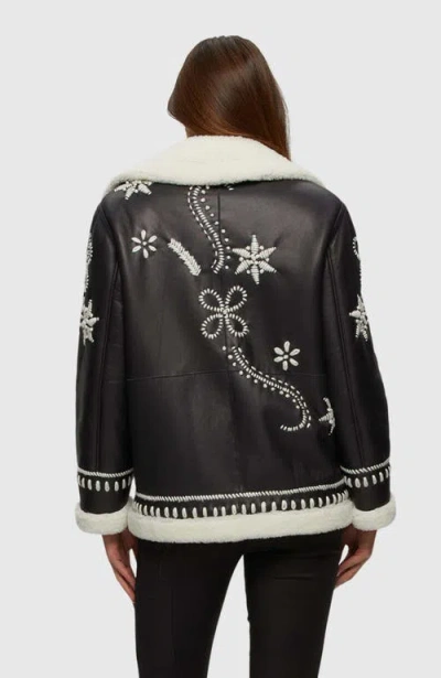 Gorski Shearling Lamb Zip Jacket With Wool Embroidery In Black