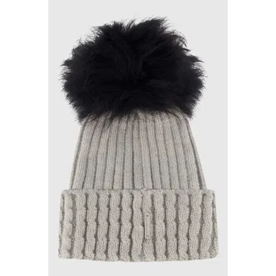 Gorski Knit Beanie With Toscana Lamb Pompom In Gray