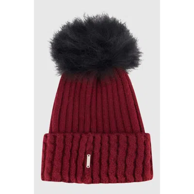 Gorski Knit Beanie With Toscana Lamb Pompom In Burgundy