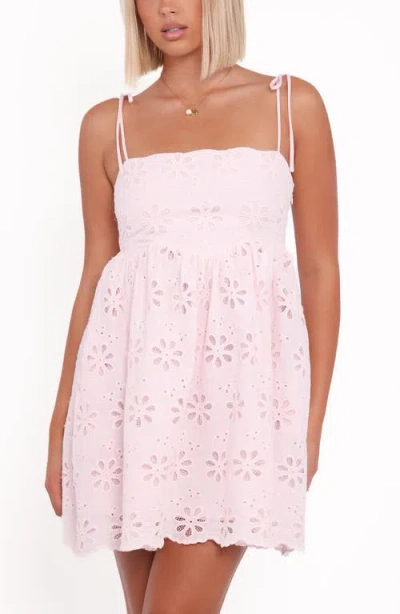 Petal And Pup Petal & Pup Lynne Eyelet Tie Strap Cotton Minidress In Pink