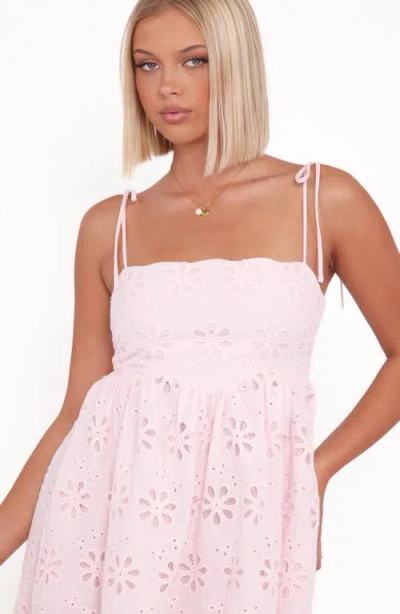 Petal And Pup Petal & Pup Lynne Eyelet Tie Strap Cotton Minidress In Pink