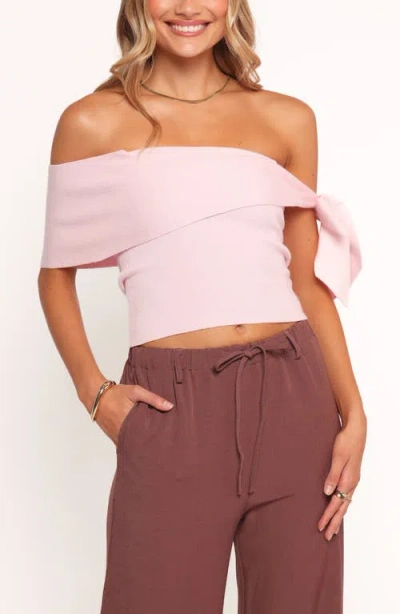 Petal And Pup Petal & Pup Charama Bow Detail Off The Shoulder Knit Top In Pink