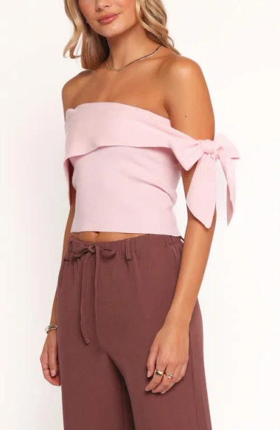 Petal And Pup Petal & Pup Charama Bow Detail Off The Shoulder Knit Top In Pink