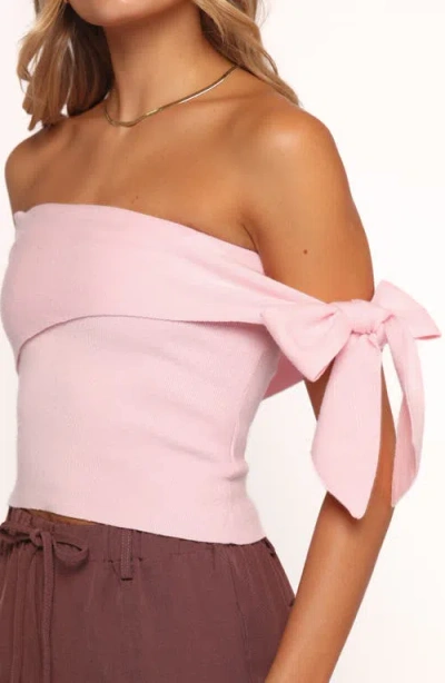 Petal And Pup Petal & Pup Charama Bow Detail Off The Shoulder Knit Top In Pink