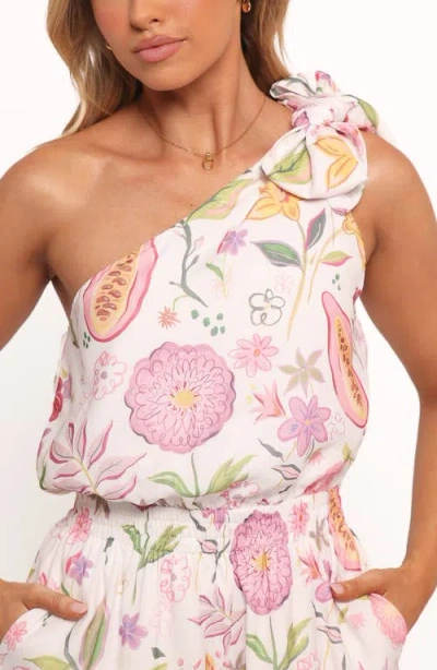Petal And Pup Petal & Pup Sally Floral One-shoulder Linen Blend Romper In Multi