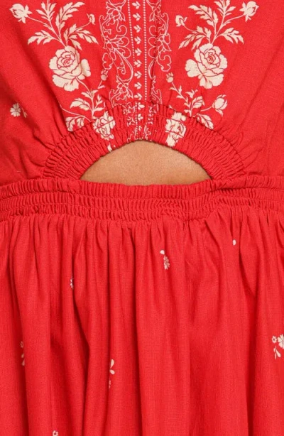 Petal And Pup Petal & Pup Domenica Smocked Off The Shoulder Linen & Cotton Midi Dress In Red