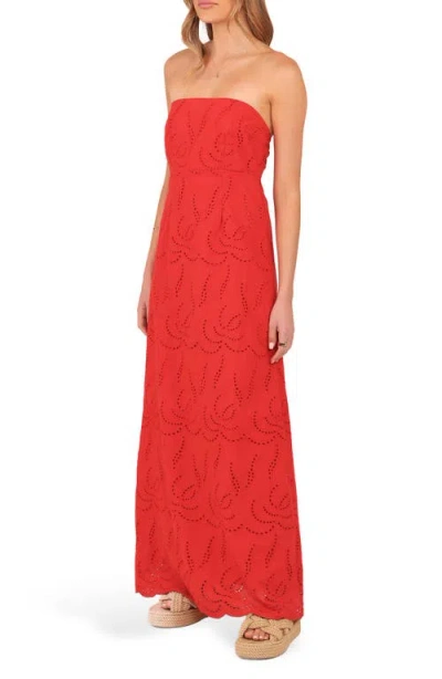 Petal And Pup Petal & Pup Annika Eyelet Strapless Cotton Maxi Dress In Red