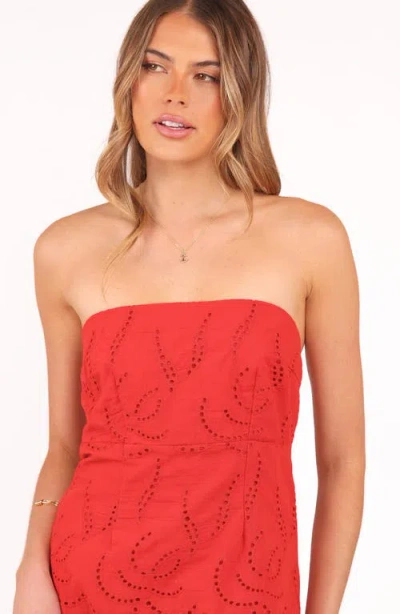 Petal And Pup Petal & Pup Annika Eyelet Strapless Cotton Maxi Dress In Red