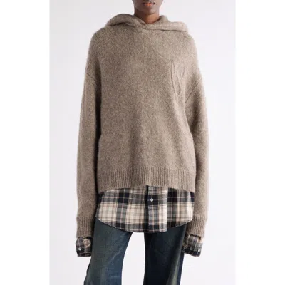 Acne Studios Womens Beige Melange Contrast-check-print Relaxed-fit Wool-blend Hoodie Xs In Neutral