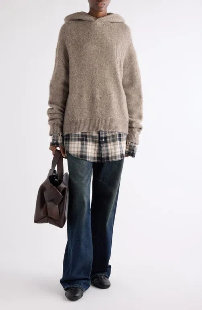 Acne Studios Womens Beige Melange Contrast-check-print Relaxed-fit Wool-blend Hoodie Xs In Neutral