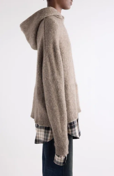 Acne Studios Womens Beige Melange Contrast-check-print Relaxed-fit Wool-blend Hoodie Xs In Neutral