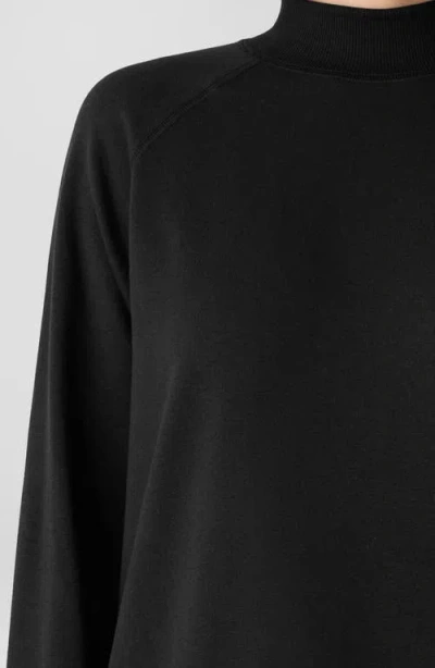 Eileen Fisher Cozy Brushed Terry Hug Turtleneck Top In Black