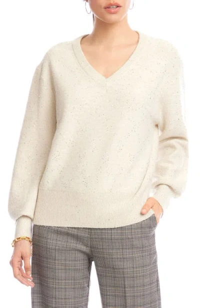 Karen Kane Sequinned V Neck Sweater In Neutral