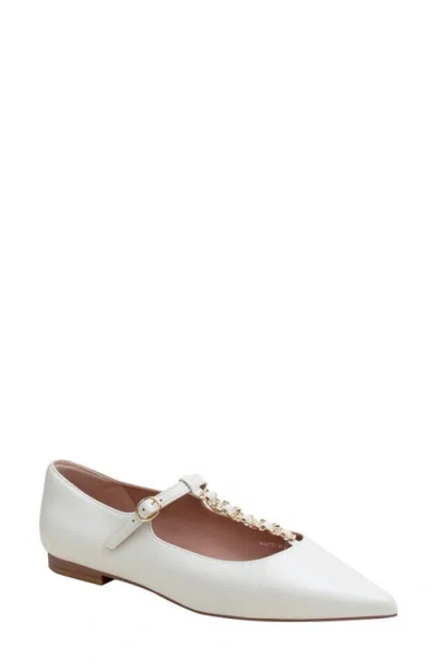 Linea Paolo Corinne Pointed Toe T-strap Flat In White
